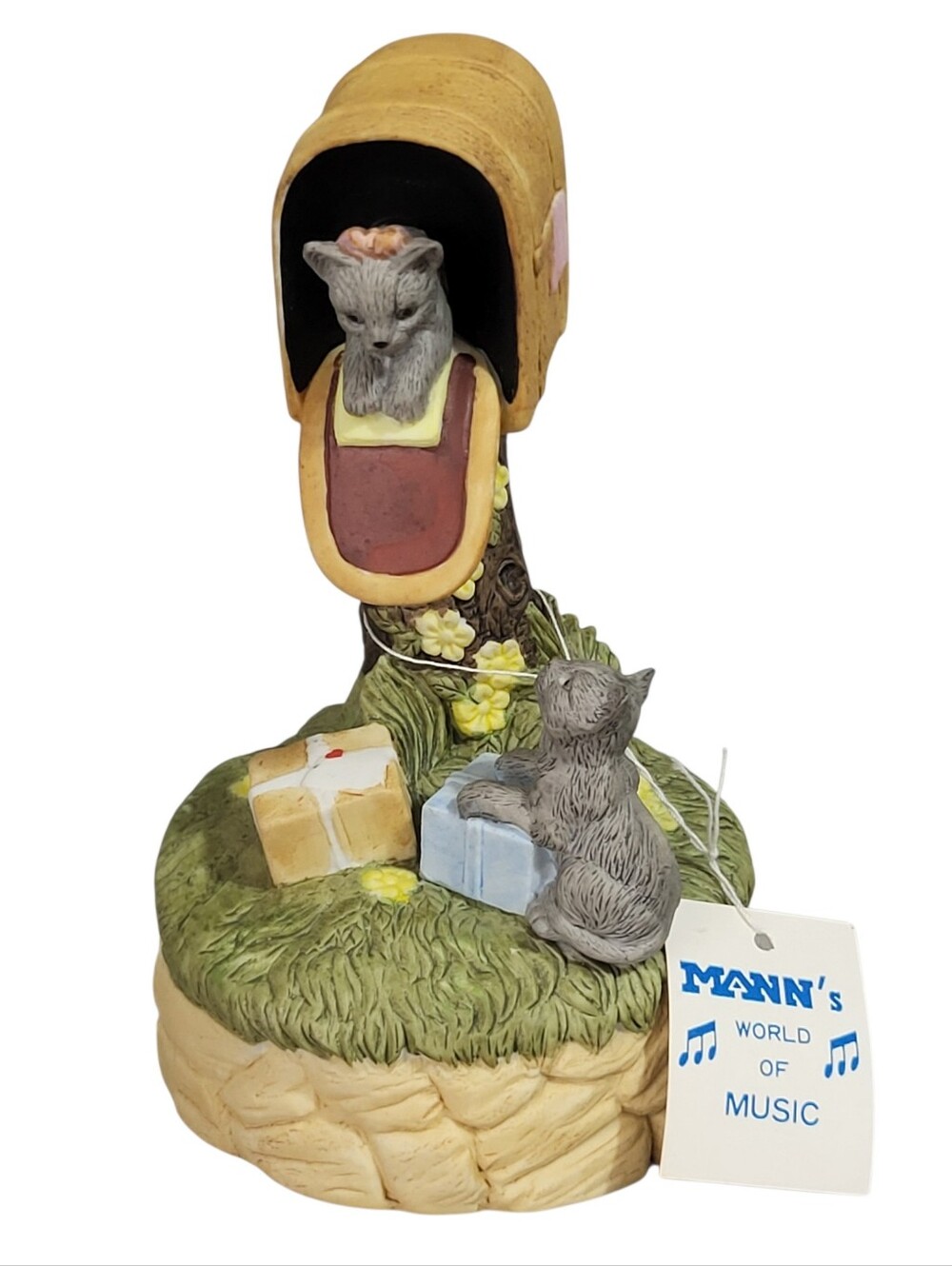Vintage 1988 Mann's World of Music Box Kittens Cats In A Mailbox Porcelain Works